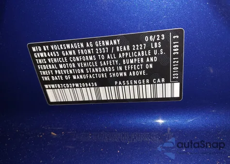 2023 Volkswagen Golf R 2.0T z USA, uszkodzony, nr VIN WVWFB7CD2PW209436